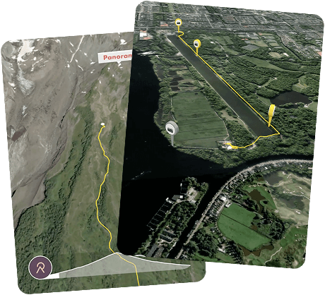 View of a users path on a 3D map from above